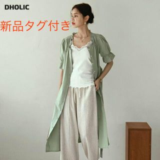 ディーホリック(dholic)の新品タグ付き★dholic  フリル袖シャツワンピース　ミント　グリーン　(ひざ丈ワンピース)