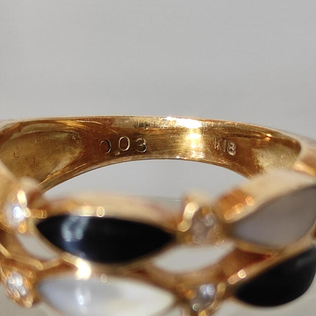 K18 オニキス シェル　ダイヤ リング 神楽坂宝石 レディースのアクセサリー(リング(指輪))の商品写真
