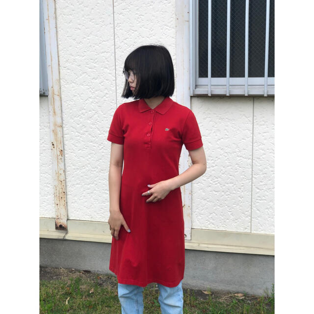 LACOSTE(ラコステ)のLACOSTE　ラコステ　日本製　ワンピース　ポロシャツ　赤レッド　状態◎ レディースのワンピース(ひざ丈ワンピース)の商品写真