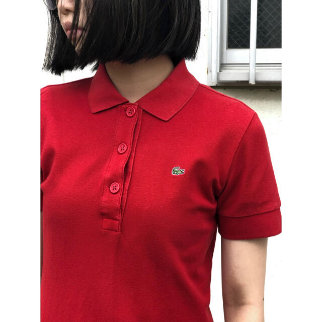 LACOSTE(ラコステ)のLACOSTE　ラコステ　日本製　ワンピース　ポロシャツ　赤レッド　状態◎ レディースのワンピース(ひざ丈ワンピース)の商品写真