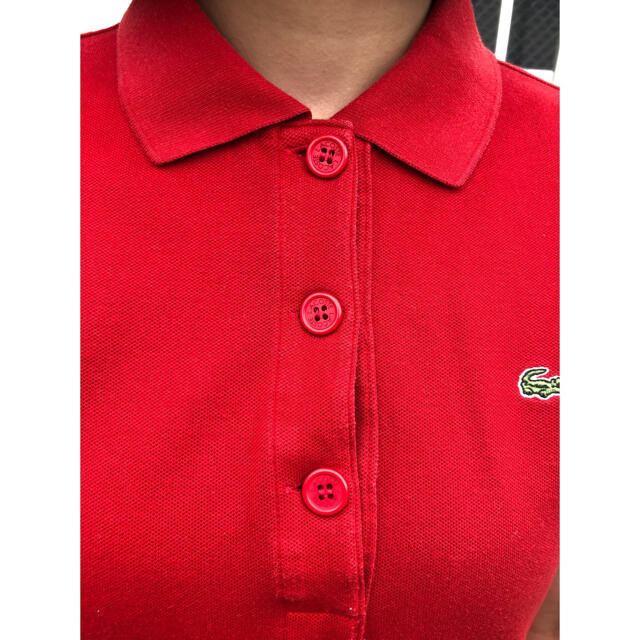 LACOSTE(ラコステ)のLACOSTE　ラコステ　日本製　ワンピース　ポロシャツ　赤レッド　状態◎ レディースのワンピース(ひざ丈ワンピース)の商品写真