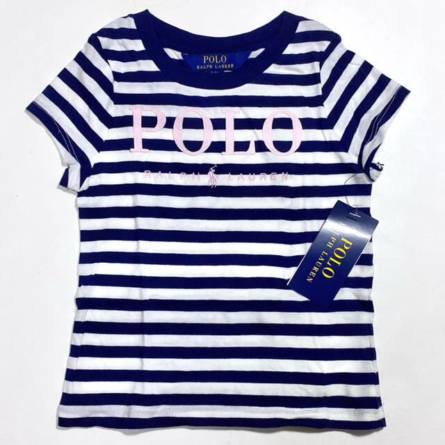 POLO RALPH LAUREN(ポロラルフローレン)の1点のみ☆新品 ラルフローレン 2T/90 ネイビー ストライプコットンTシャツ キッズ/ベビー/マタニティのキッズ服女の子用(90cm~)(Tシャツ/カットソー)の商品写真