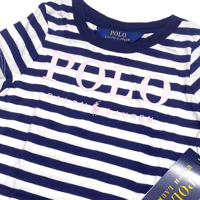 POLO RALPH LAUREN(ポロラルフローレン)の新品 ラルフローレン 3T/100 ネイビー ストライプコットンTシャツ キッズ/ベビー/マタニティのキッズ服女の子用(90cm~)(Tシャツ/カットソー)の商品写真