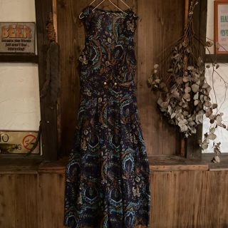 ＊レトロビンテージ＊Blue Paisley カシュクール風ロングワンピース(ロングワンピース/マキシワンピース)