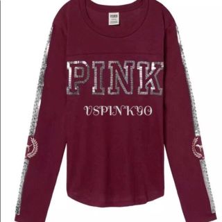 ヴィクトリアズシークレット(Victoria's Secret)のヴィクシー VS PINK キラキラ ティーシャツ ルビー バーガンディ XS(Tシャツ(長袖/七分))