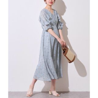 ナチュラルクチュール(natural couture)の新品★ナチュラルクチュール ストライプ花柄フリルワンピース(ロングワンピース/マキシワンピース)