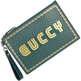 グッチ(Gucci)のグッチ GUCCI クラッチバッグ GUCCYロゴプリント SEGAコラボ レディース レザー グリーン 緑 新品 3130(ハンドバッグ)