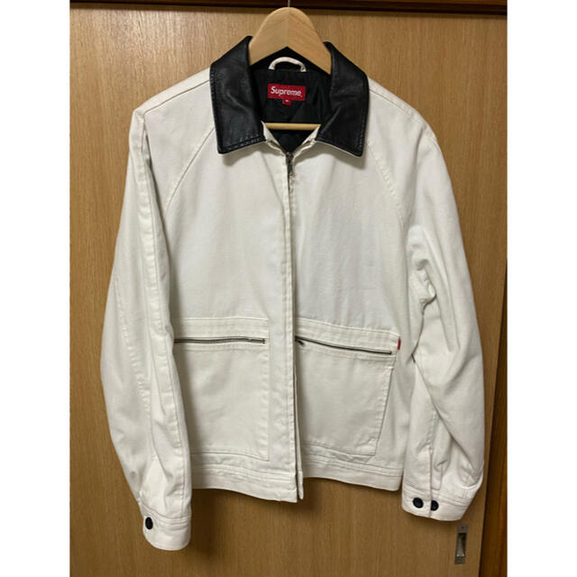supreme leather collar work jacket white