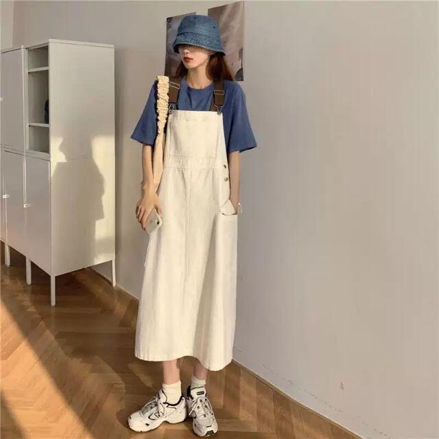 【新品】レディースシンプルサロペットスカート　ワンピース　ゆったり　韓国　夏