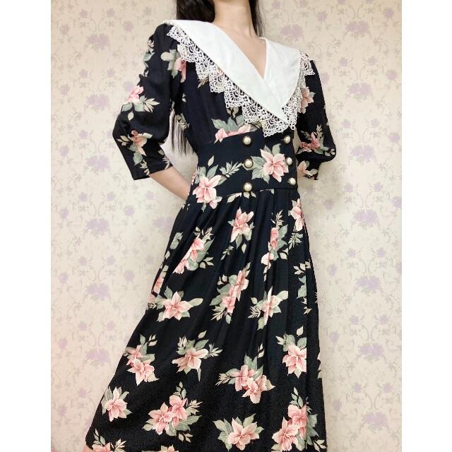 GUNNE SAX(ガニーサックス)の80年代の上品でロマンティックな花柄ワンピース🎀 レディースのワンピース(ロングワンピース/マキシワンピース)の商品写真