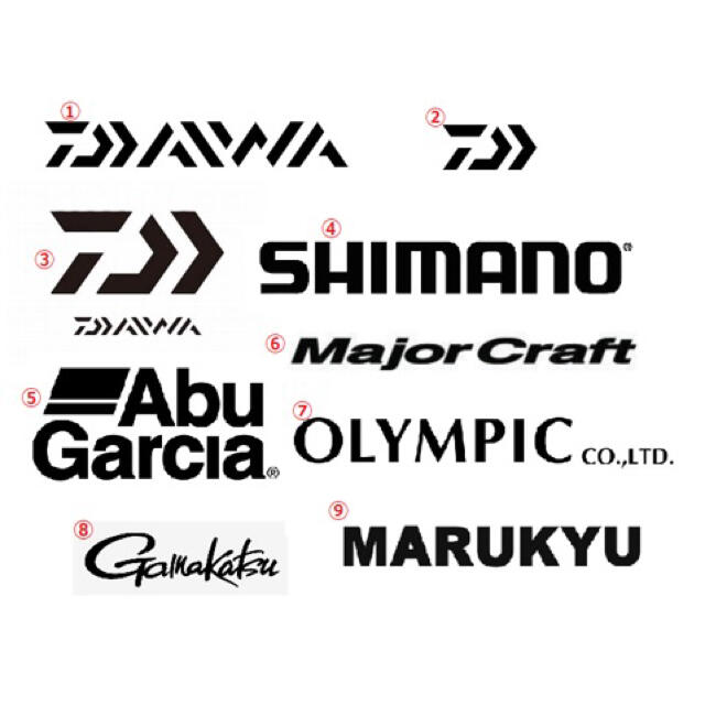 DAIWA SHIMANO アブガルシア マルキュー がまかつ ステッカーの DAIWA SHIMANO アブガルシア マルキュー がまかつ ステッカーの