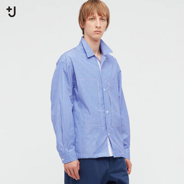 UNIQLO(ユニクロ)の【美品】+J スーピマコットンオーバーサイズシャツブルゾン XL ストライプ メンズのトップス(シャツ)の商品写真