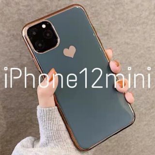 メタリック ハート iPhoneケース iPhone12mini ブルー(iPhoneケース)