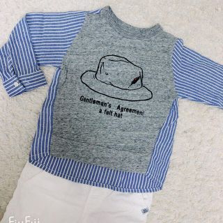 プティマイン(petit main)のストライプトップス(Tシャツ/カットソー)