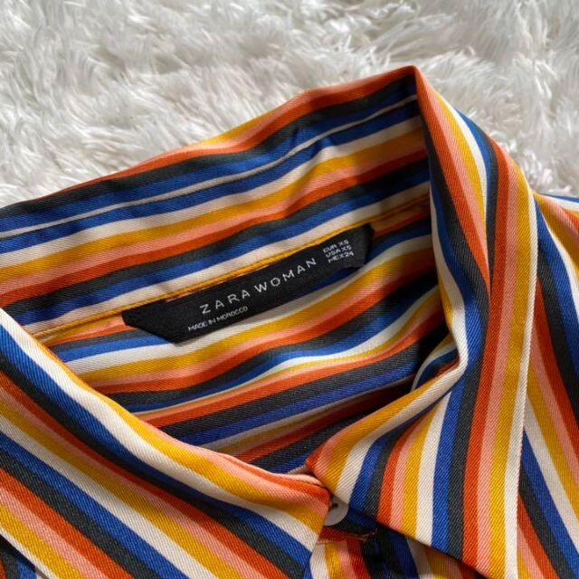 ZARA(ザラ)の美品✨ZARA ザラウーマン　マルチカラーストライプシャツ　光沢のあるサテン生地 レディースのトップス(シャツ/ブラウス(長袖/七分))の商品写真