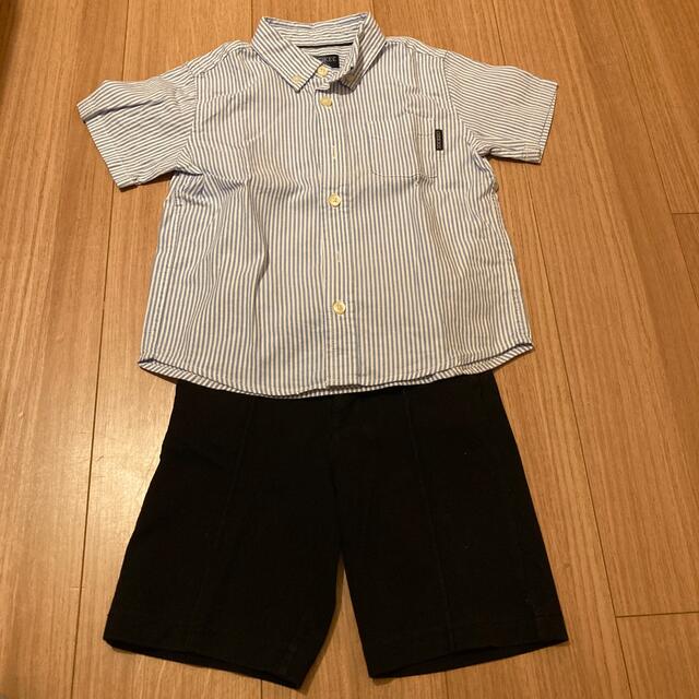 COMME CA ISM(コムサイズム)のコムサ半ズボン&ストライプ半袖シャツ110 キッズ/ベビー/マタニティのキッズ服男の子用(90cm~)(ドレス/フォーマル)の商品写真