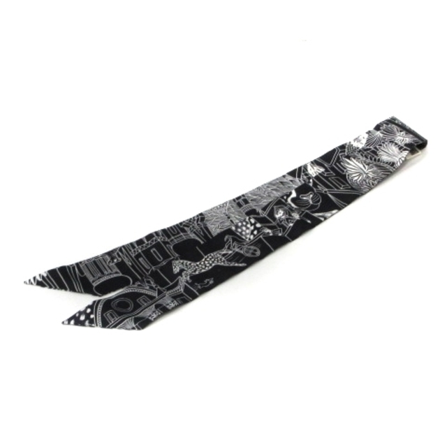 Hermes(エルメス)のエルメス HERMES ANIMAPOLIS ツイリースカーフ シルク 黒 白 レディースのファッション小物(バンダナ/スカーフ)の商品写真