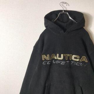 ノーティカ(NAUTICA)のノーティカ パーカー デカロゴ 刺繍ロゴ ビッグシルエット 90s 黒(パーカー)