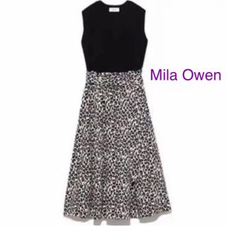 ミラオーウェン(Mila Owen)のMila Owen 【美品】ニットドッキング麻フレアワンピース(ロングワンピース/マキシワンピース)