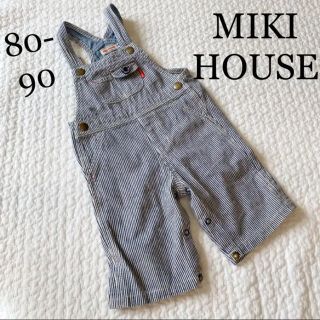 ミキハウス(mikihouse)の80cm90cm男の子女の子男女兼用インディゴ染デニム風ストライプオーバーオール(ロンパース)