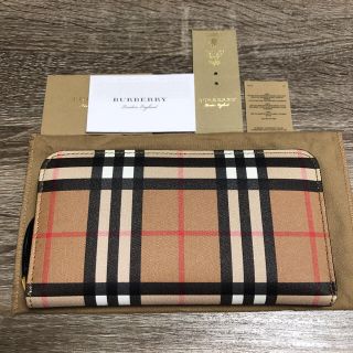 バーバリー(BURBERRY)の美品　バーバリー　ヴィンテージチェック　ラウンドファスナー長財布 PVC(財布)