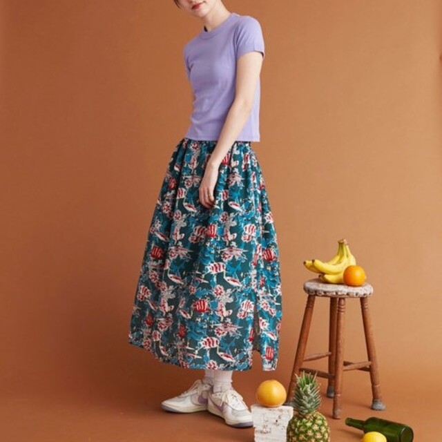 I am I(アイアムアイ)のおさかなギャザースカート レディースのスカート(ロングスカート)の商品写真