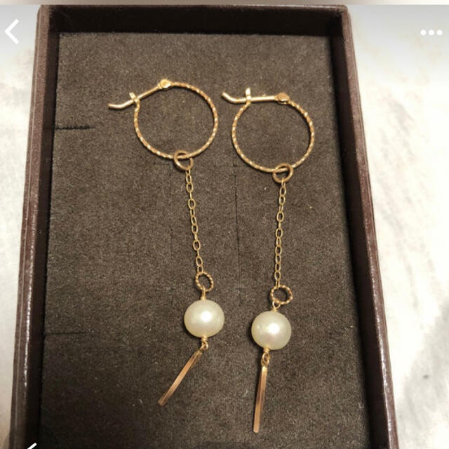 ♡アガット♡パールロングチャームピアス10K - ピアス