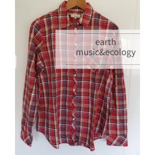 アースミュージックアンドエコロジー(earth music & ecology)の☆新品【アース ミュージック&エコロジー】パナマチェックシャツ、 赤系、サイズL(シャツ/ブラウス(長袖/七分))