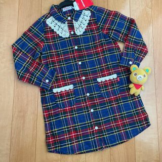 ミキハウス(mikihouse)の★ミキハウス★チェックのワンピース★120★チュニック★レース縁★女の子★新品★(ワンピース)