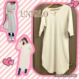 ユニクロ(UNIQLO)のUNIQLO ワッフル　キーネックワンピ　ロングワンピ　マタニティ　妊婦　7分(ロングワンピース/マキシワンピース)