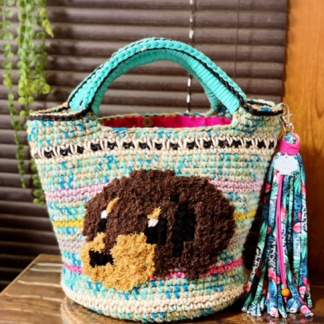 ハンドメイド 麻バック ズパゲッティ 犬 麻紐バック カゴバック ワン ハンドメイド 麻バック ズパゲッティ 犬 麻紐バック カゴバック ワン