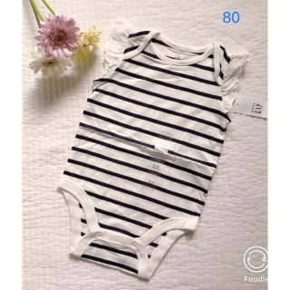 ベビーギャップ(babyGAP)の新品♡baby gap フリルロンパース ボーダー(ロンパース)