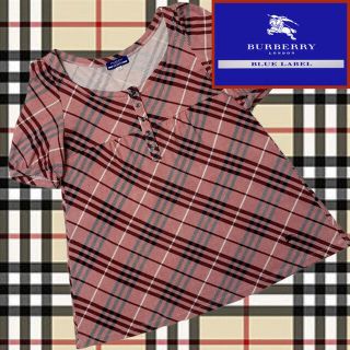 バーバリーブルーレーベル(BURBERRY BLUE LABEL)のバーバリー ブルーレーベル　赤チェック　チュニック　カットソー　サイズ：38(カットソー(半袖/袖なし))