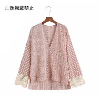 ザラ(ZARA)の🍀5月新作🎏4343◆pink レース 刺繍 シャツ ブラウス(シャツ/ブラウス(長袖/七分))