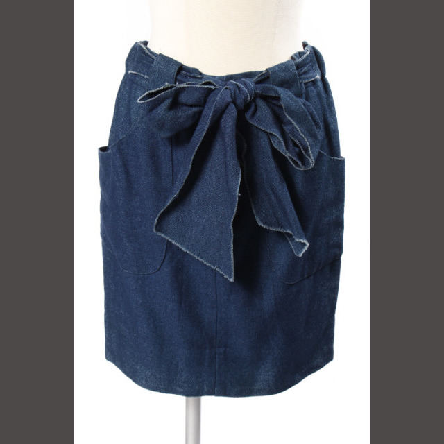 Drawer(ドゥロワー)のドゥロワー Drawer スカート ミニ リボン 36 紺 ネイビー /kf04 レディースのスカート(ミニスカート)の商品写真