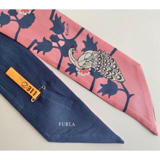 フルラ(Furla)のフルラ シルク スカーフ ピンク×ネイビー(バンダナ/スカーフ)