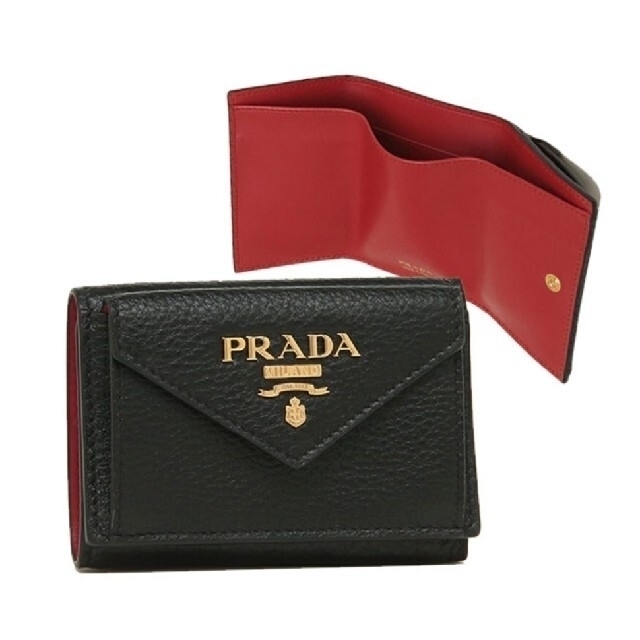 PRADA　三つ折り財布　NERO/FUOCO　黒／赤