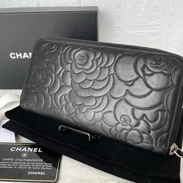 CHANEL シャネル  カメリア　長財布　黒