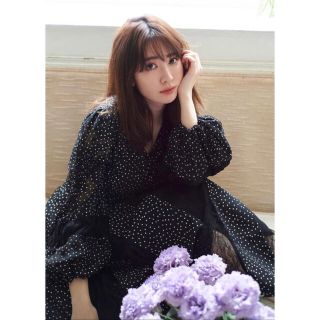 her lip to Lace-trimmed Pin Dot Dress(ロングワンピース/マキシワンピース)