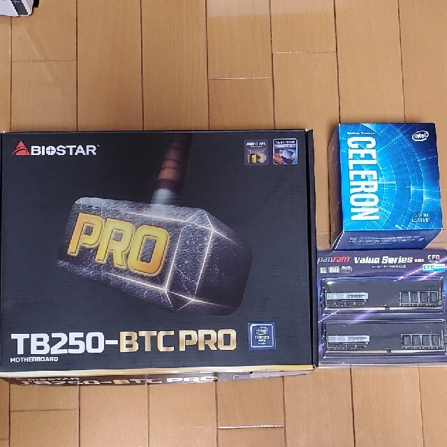 PCパーツ【未使用品】BIOSTAR TB250-BTC PRO + CPU + メモリ