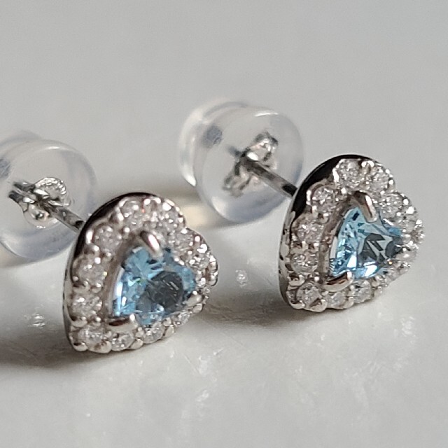 PT900 新品 アクアマリン 天然ダイヤモンド Heartピアス アクセサリー