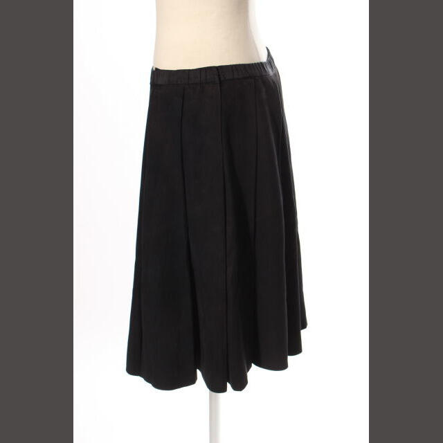 Drawer(ドゥロワー)のドゥロワー Drawer スカート プリーツ ひざ丈 レザー 36 黒 ブラック レディースのスカート(ひざ丈スカート)の商品写真