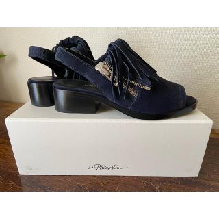 スリーワンフィリップリム(3.1 Phillip Lim)の【未使用】3.1Philip Lim   フリンジサンダル  ネイビー  牛革(サンダル)