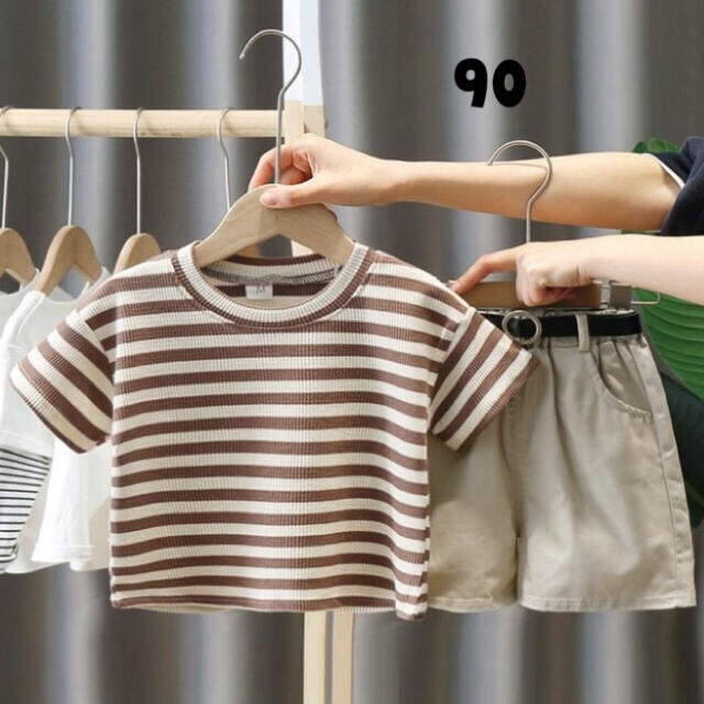 ワッフル ボーダーTシャツ パンツ 90 セットアップ 韓国子供服 キッズ/ベビー/マタニティのキッズ服男の子用(90cm~)(Tシャツ/カットソー)の商品写真