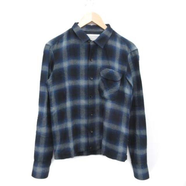 カラー 15AW シャツ オンブレチェック オープンカラー 長袖 2 M 紺