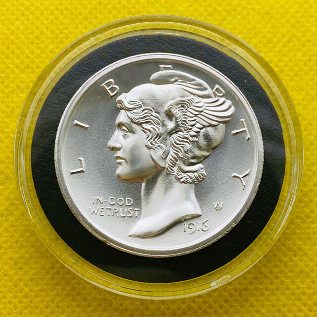 エンタメ/ホビー極厚銀貨 米硬貨の歴史(マーキュリーダイム)　2oz純銀、高級カプセル、立体表現