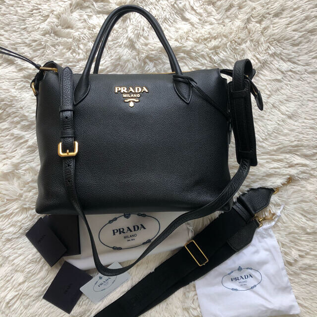 新品 PRADA プラダ レザー ハンドバッグ ブラック 2way ショルダー