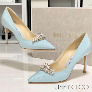 ジミーチュウ(JIMMY CHOO)の2520 未使用 ジミーチュウ ビジュー パンプス ライトブルー(ハイヒール/パンプス)