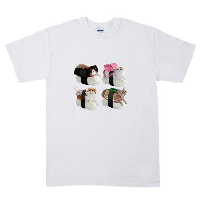 寿司 猫 プリント 半袖 Tシャツ  rrb76 メンズのトップス(Tシャツ/カットソー(半袖/袖なし))の商品写真