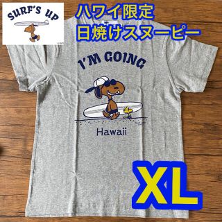 スヌーピー(SNOOPY)のグレー　XLサイズ　ハワイ限定　モニホノルル 日焼けスヌーピー  Tシャツ(Tシャツ/カットソー(半袖/袖なし))